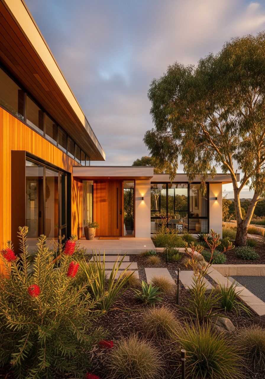 A warm contemporary Australian home at golden hour